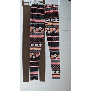 No Boundaries Floral Print Fashion Leggings Black Pink Boho Patterned Small